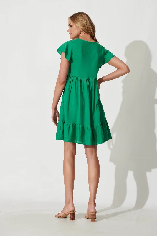 Similan Smock Dress In Jade Linen Blend