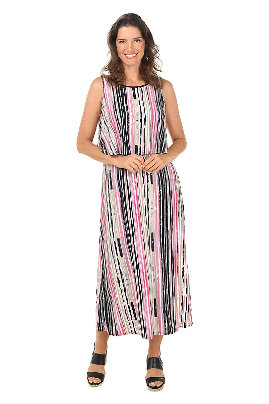 Striped Popover Sleeveless Maxi Dress