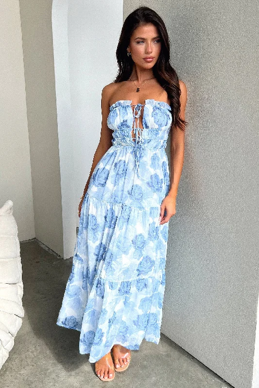 Skain Maxi Dress - Blue/White Floral