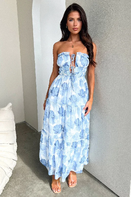 Skain Maxi Dress - Blue/White Floral