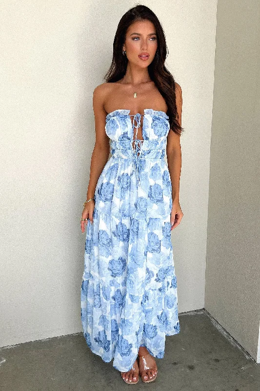 Skain Maxi Dress - Blue/White Floral