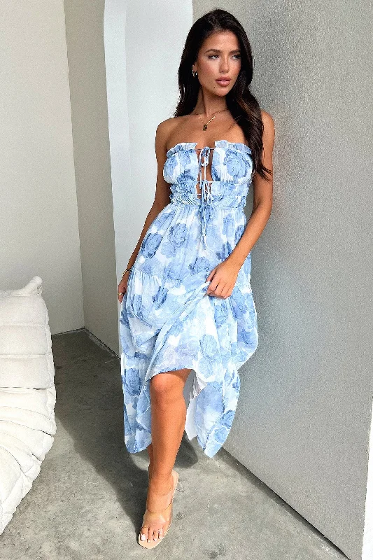 Skain Maxi Dress - Blue/White Floral