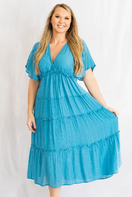 Smocked V-Neck Tiered Maxi Dress by Umgee Clothing