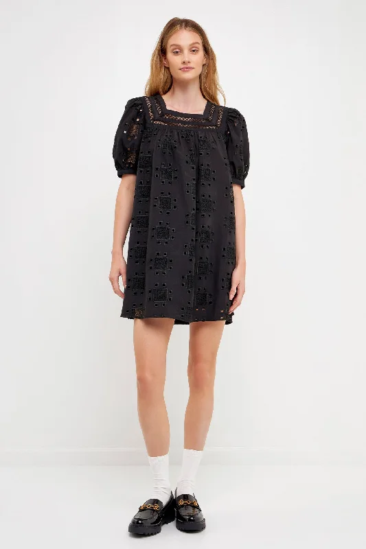 Geometric Eyelet Mini Dress