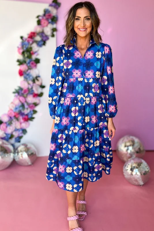 SSYS Vintage Petals Print Long Sleeve Collared Maxi Dress