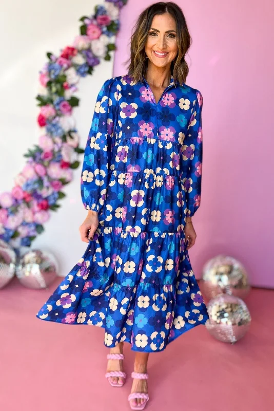 SSYS Vintage Petals Print Long Sleeve Collared Maxi Dress