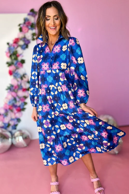 SSYS Vintage Petals Print Long Sleeve Collared Maxi Dress