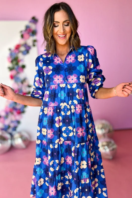 SSYS Vintage Petals Print Long Sleeve Collared Maxi Dress