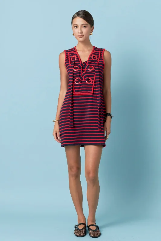 Striped Knit Lace Up Dress