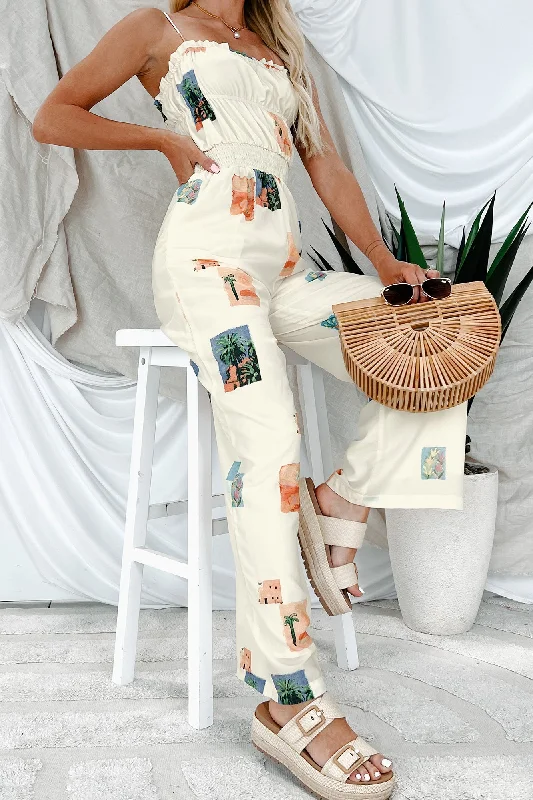 Sun & Done Printed Wide Leg Jumpsuit (Cream)