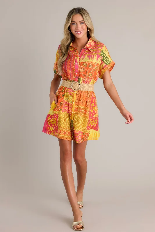 Sunset Paintings 100% Cotton Orange Multi Mini Dress