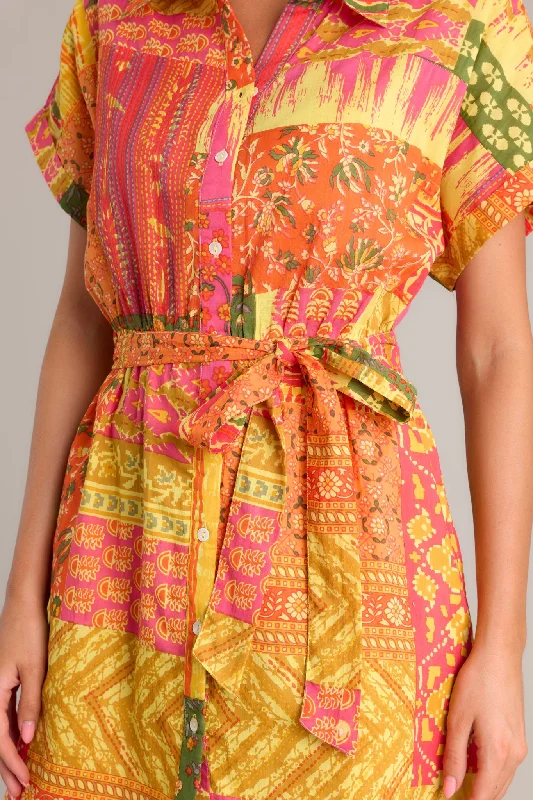 Sunset Paintings 100% Cotton Orange Multi Mini Dress