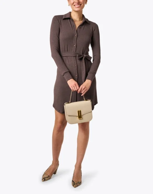 Sydney Brown Cotton Belted Sweater Dress