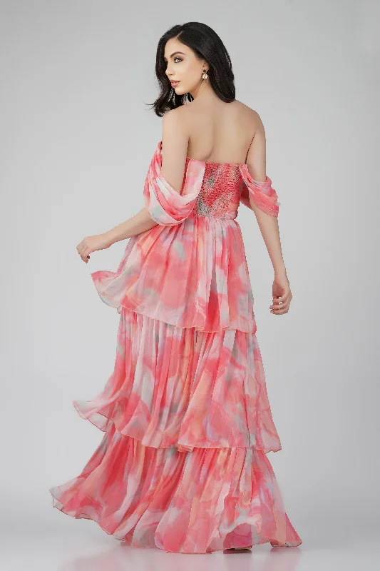 Sydney Chiffon Maxi Dress in Coral Print