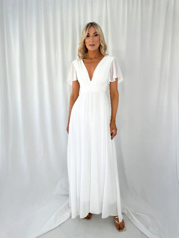 Tacha Short Sleeves Maxi Dress - White