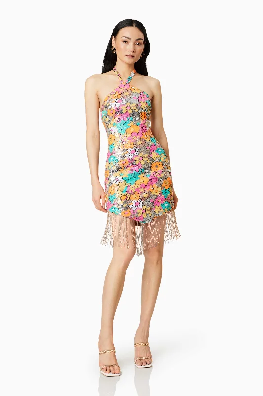 Tahiti Floral Sequin Mini Dress In Multi