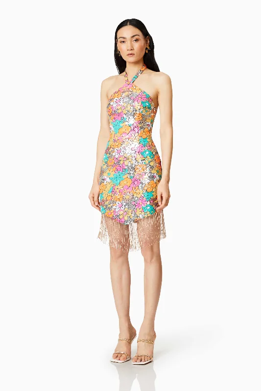 Tahiti Floral Sequin Mini Dress In Multi