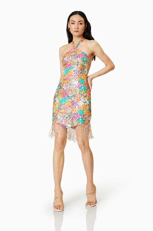 Tahiti Floral Sequin Mini Dress In Multi