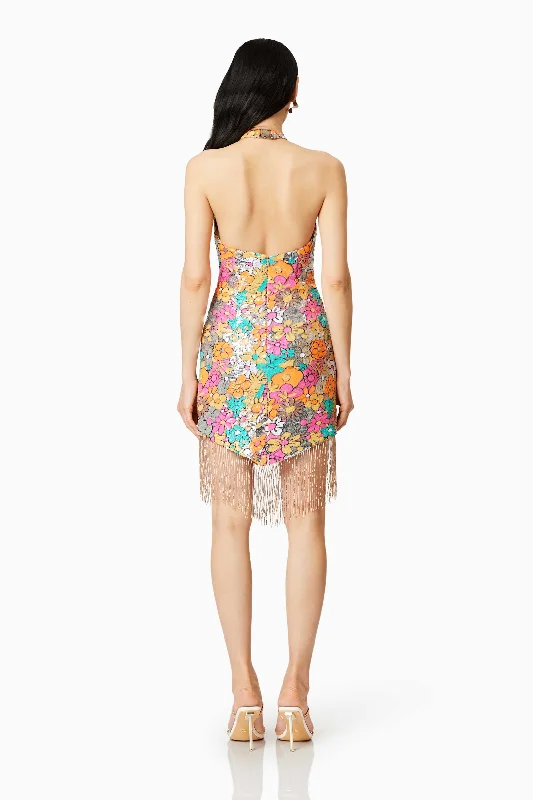 Tahiti Floral Sequin Mini Dress In Multi