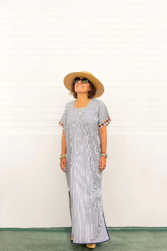 Tangier long Caftan - blue stripes