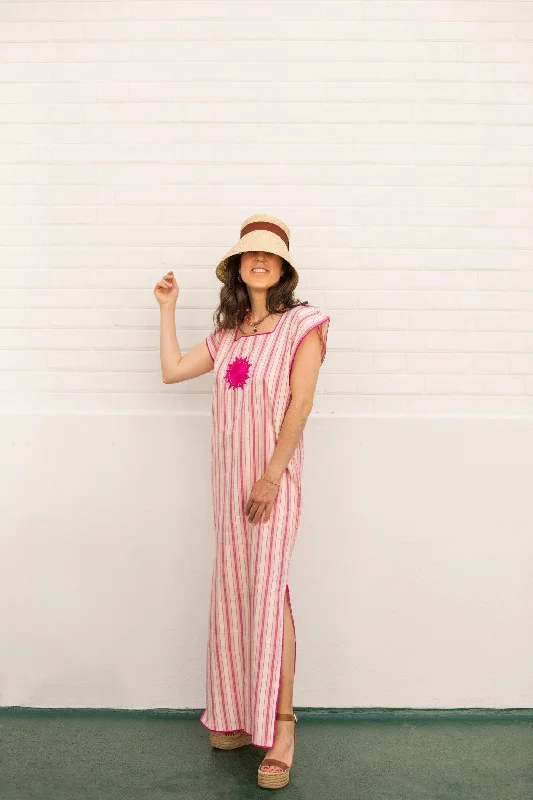 Tangier long Caftan - pink stripes