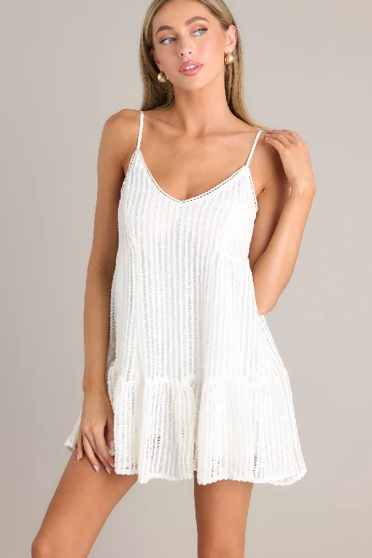 Threads of Fate Open Knit White Mini Dress