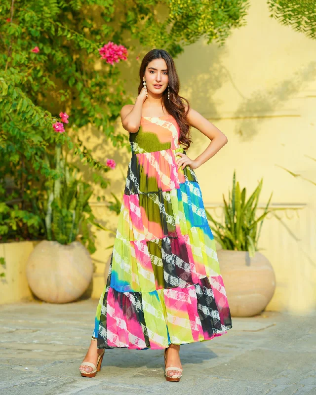 Tie Dye Chiffon Maxi Dress