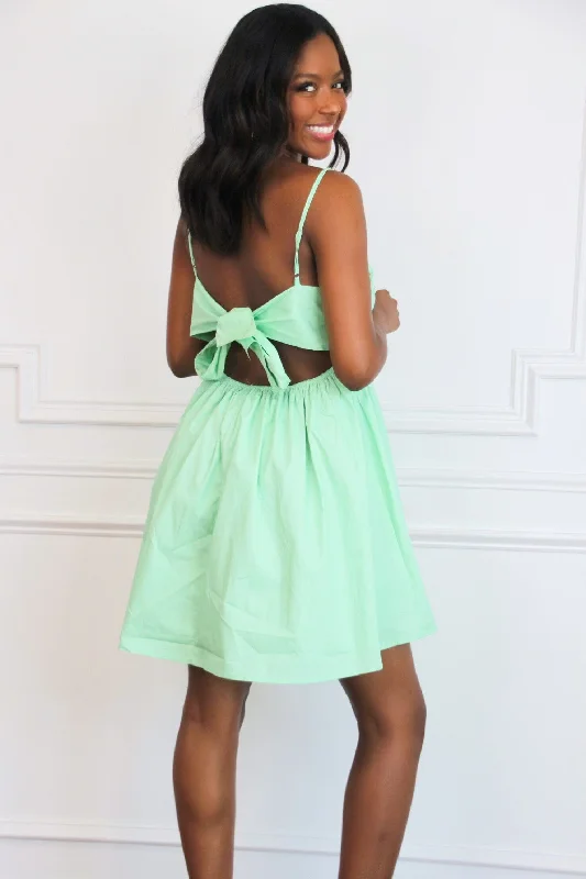 Tilly Babydoll Bow Back Dress: Mint Green