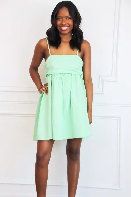 Tilly Babydoll Bow Back Dress: Mint Green