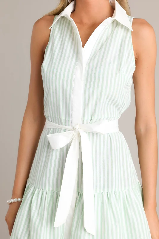 Treasure Trove Mint Green Stripe Button Front Maxi Dress