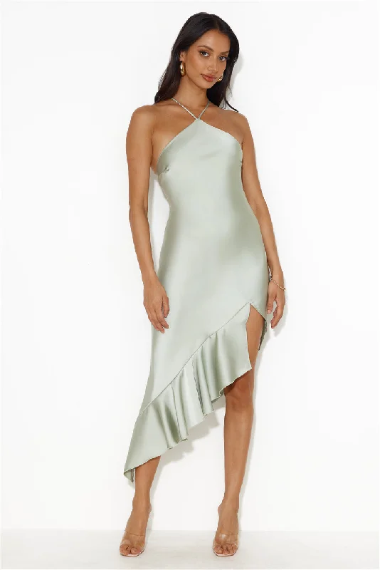 Twilight Setting Satin Midi Dress Sage