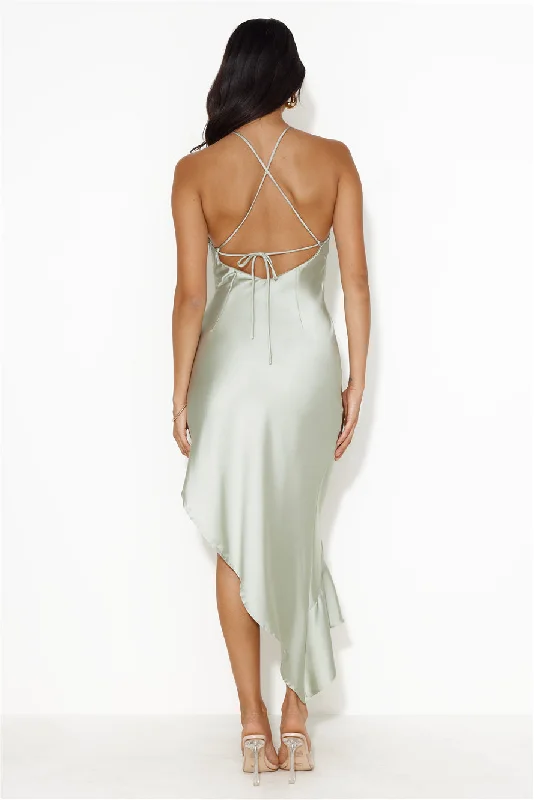 Twilight Setting Satin Midi Dress Sage