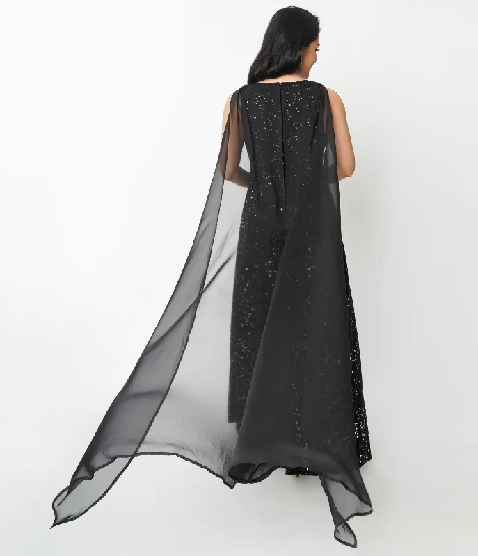 Unique Vintage Black Velvet Constellation Cape Gown