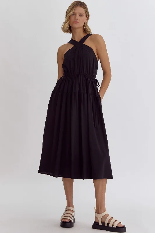 The Black Edith Side Tie Dress