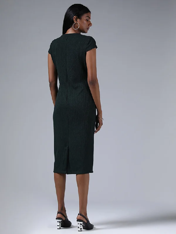 Wardrobe Deep Green Ribbed Bodycon Dress