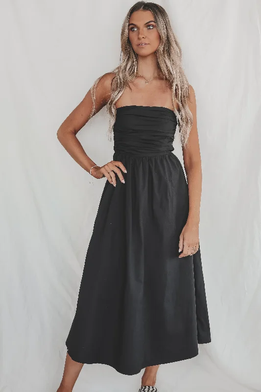 When On Vacation Black Strapless Maxi Dress