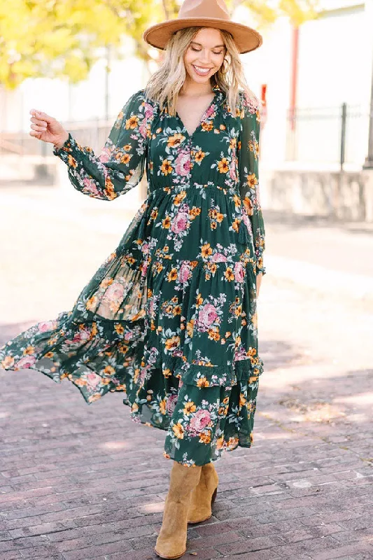 Where You Belong Green Floral Maxi Dress