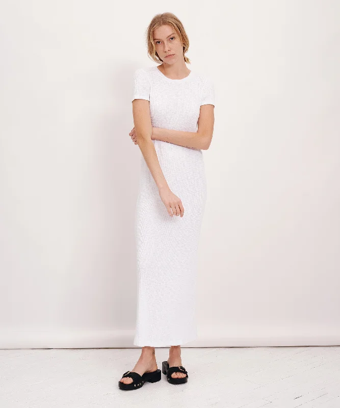 4X2 Rib Short Sleeve Maxi Dress - White