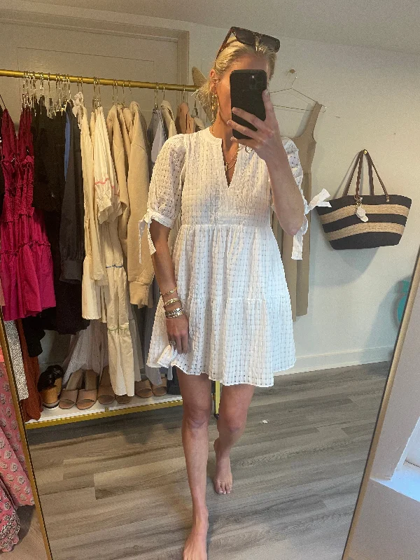 White Gingham Tiered Mini Dress