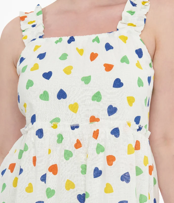 White & Rainbow Heart Cotton Shift Dress