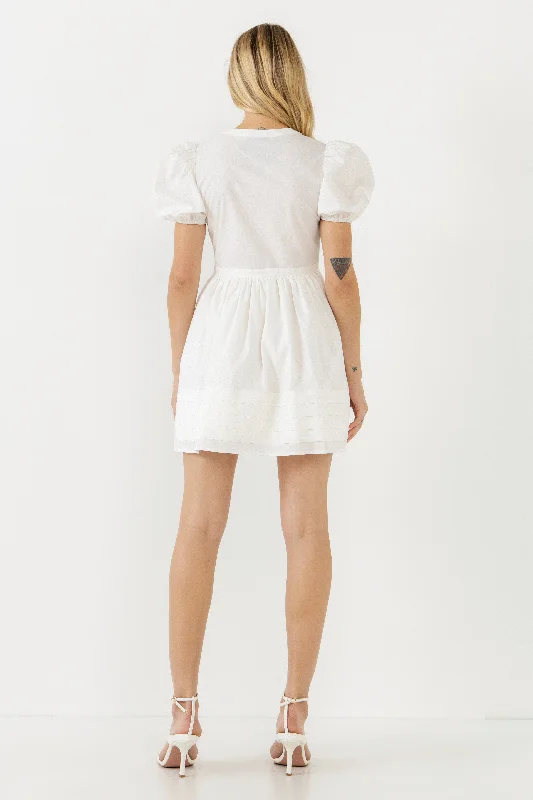 White Stitched Detail Front Mini Dress