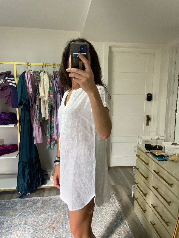 White V-Neck cotton Cover Up