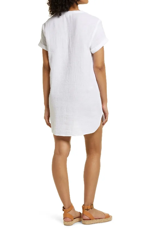 White V-Neck cotton Cover Up