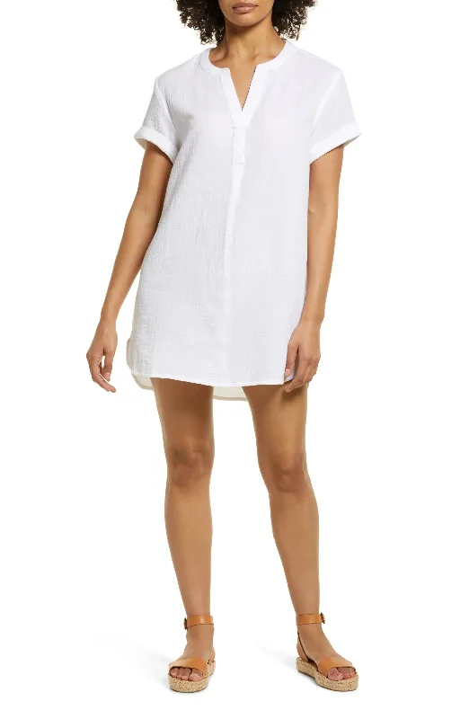 White V-Neck cotton Cover Up