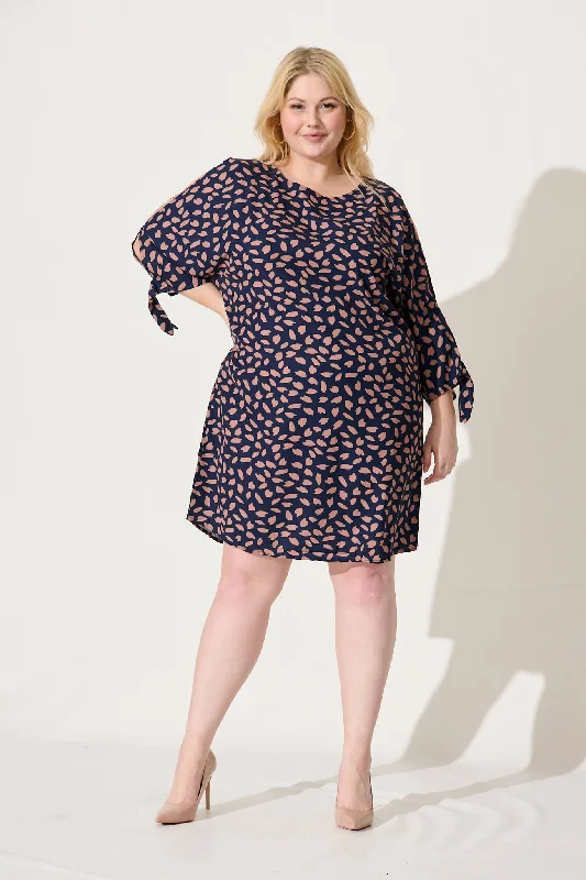 Wilder Shift Dress In Navy With Rust Leaf