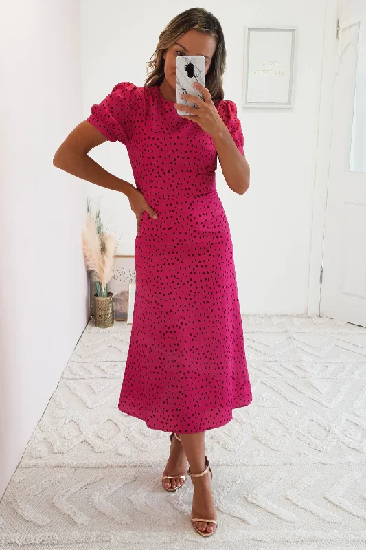 Winnie Polka Dot Midi Dress | Hot Pink