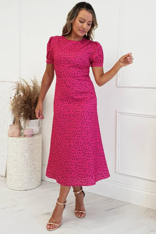 Winnie Polka Dot Midi Dress | Hot Pink