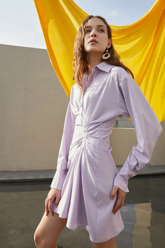 Irregular shirt | V-neck long-sleeved shirt dress