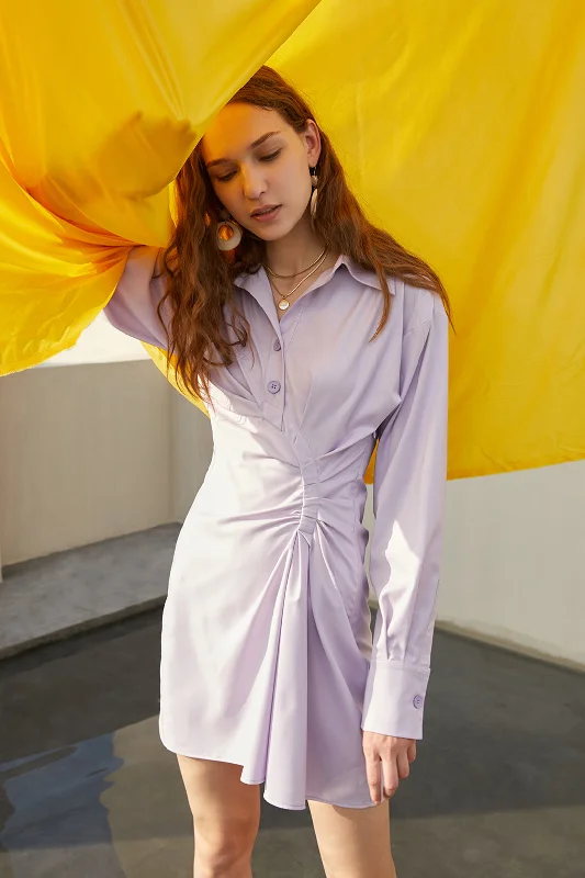 Irregular shirt | V-neck long-sleeved shirt dress