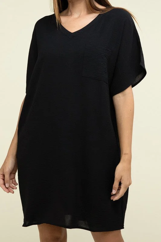 Woven Airflow V Neck T-Shirt Dress with Pockets NEW